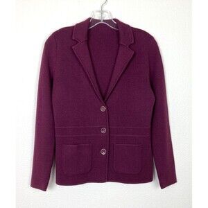 Talbots Merino Wool Button Up Cardigan Sweater Size Petite SP Purple Wine Knit